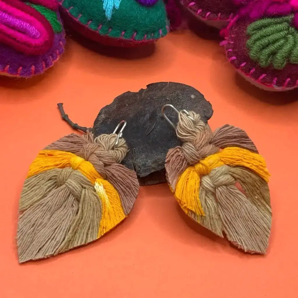 Tonal beige Vegetable dyed cotton-straw earrings hand woven