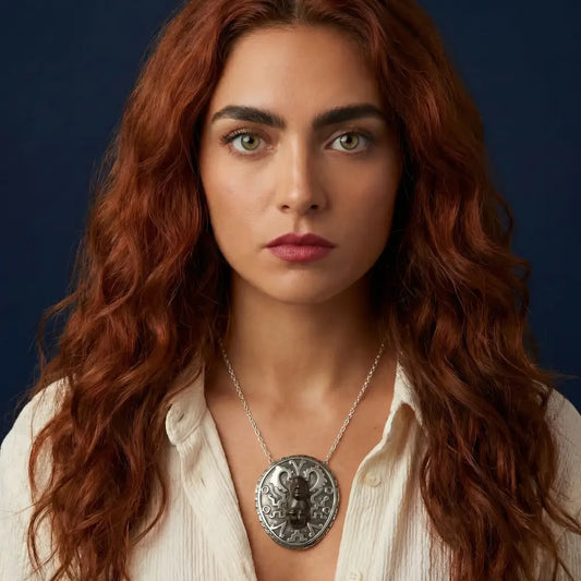 Vintage Mexican silver necklace with carved black agate