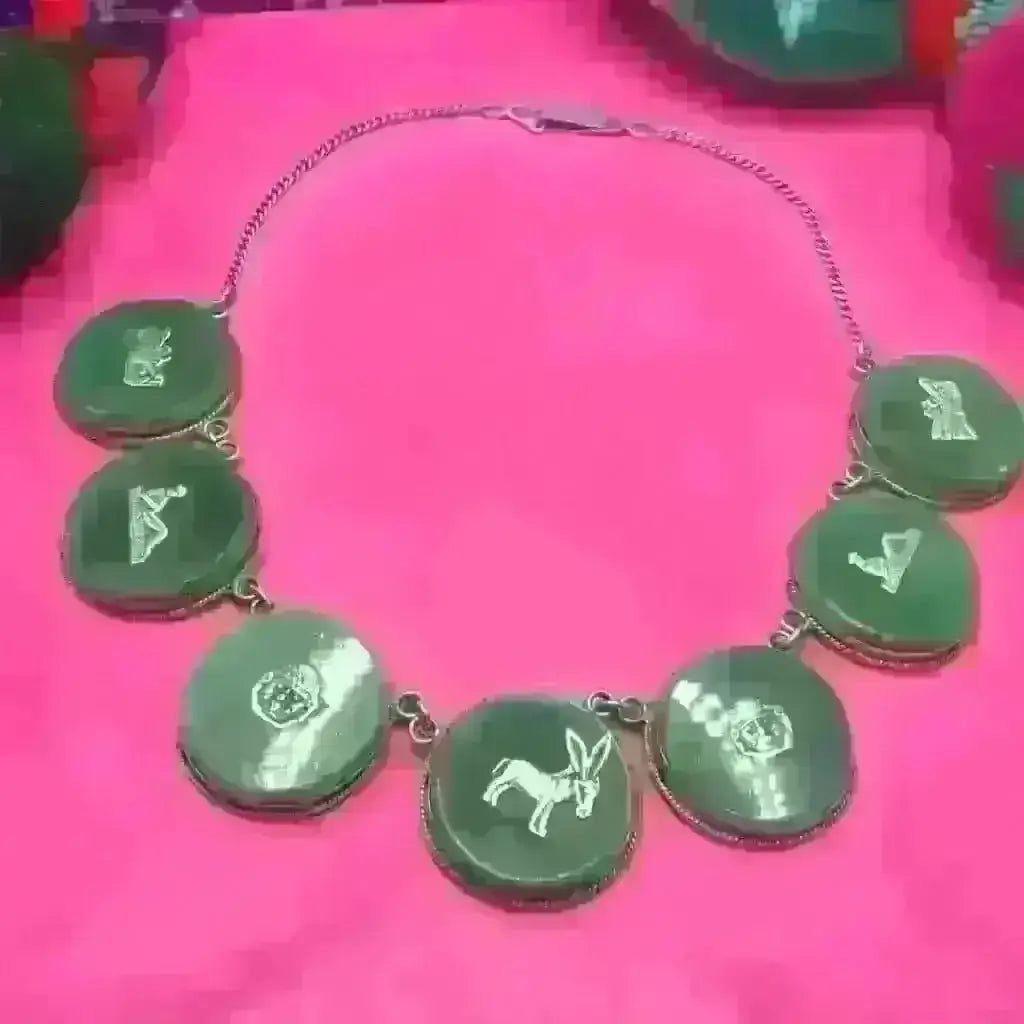 Vintage Mexican silver necklace with green obsidian