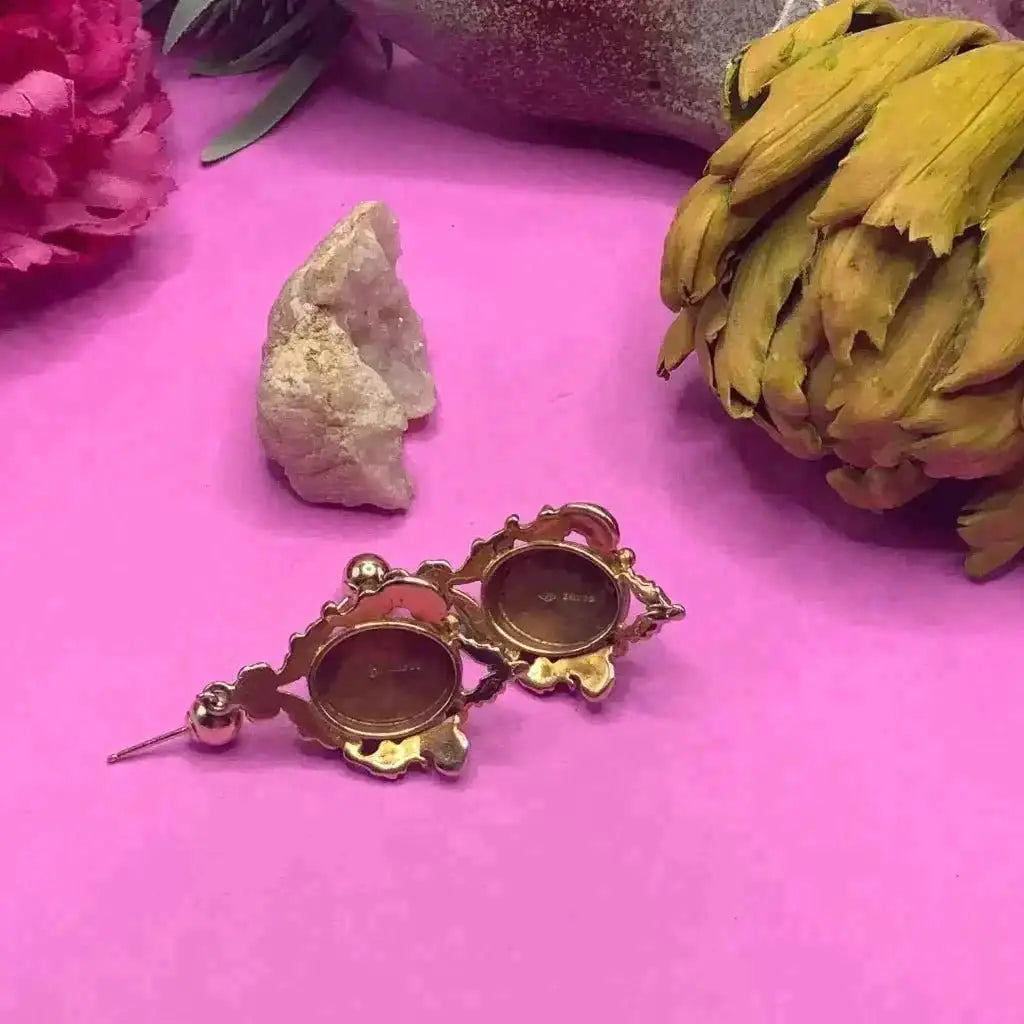 Vintage Victorian gold earrings with turquoise - antique