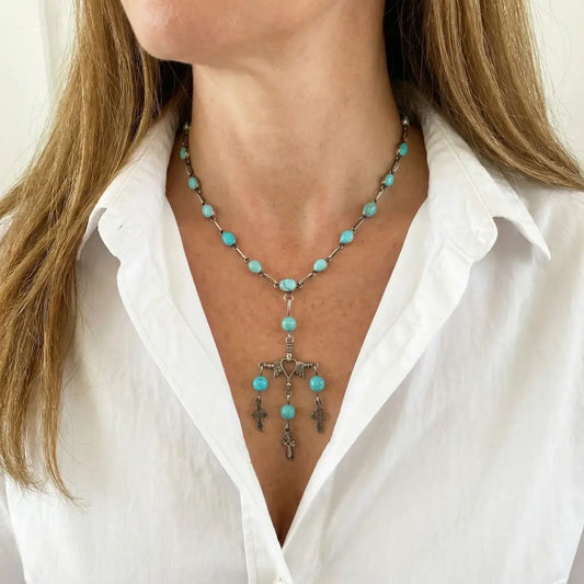 Vintage Yalalag cross silver necklace from Oaxaca - antique