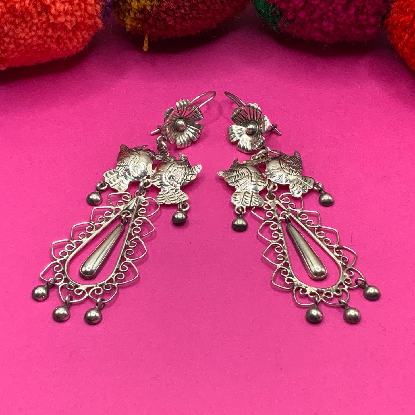 Mazahua silver dove Mexican earrings - Mexican Oaxacan Silver Jewelry
